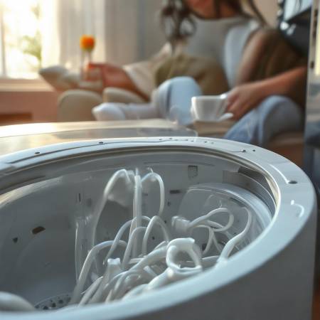 周末阳光下的洗衣机水管保养