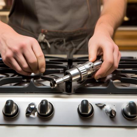 安装天然气转换气嘴,检查密封性