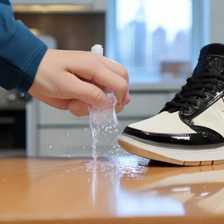 涂抹油烟机清洗剂清洁鞋面