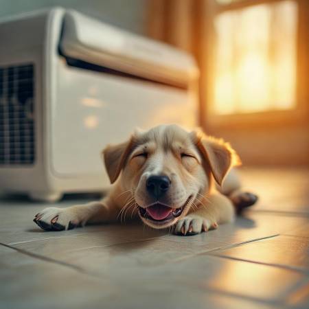 空调助狗狗清凉避暑