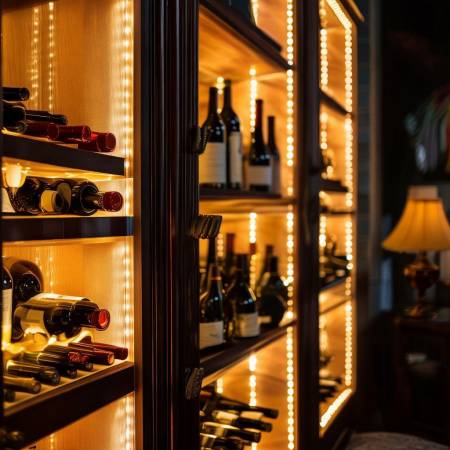 柔和灯光营造温馨酒柜