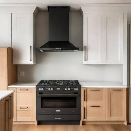 顶柜搭配油烟机，色彩协调不单调