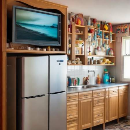 冰箱与电视挂架共存