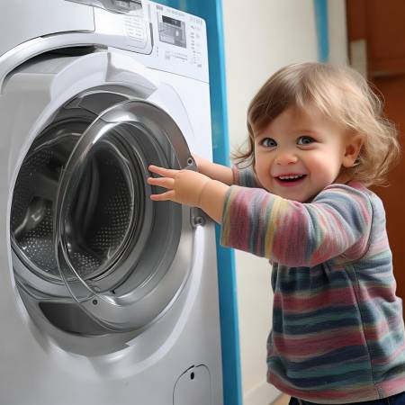 小朋友指挥洗衣机，画面搞笑。