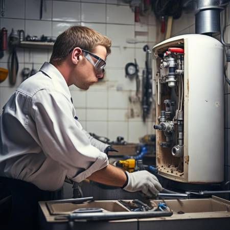 拆旧热水器，细心卸螺丝