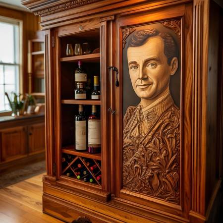 网友定制红木酒柜刻肖像