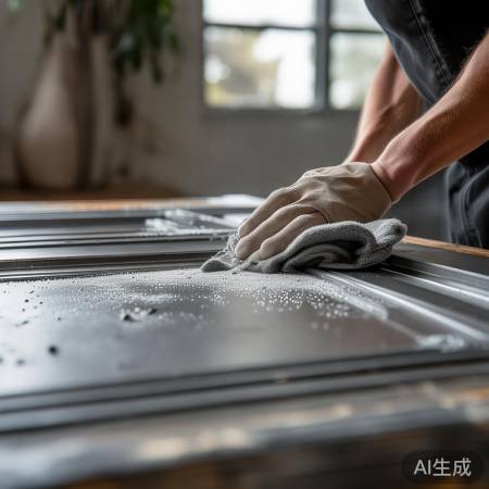 “清洁防盗门，保证喷漆效果”