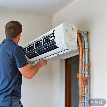 安装室内机，确保水平，检查管道