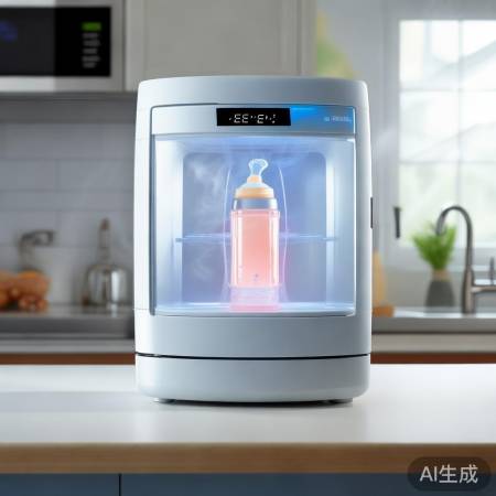 观察温度显示,奶瓶消毒适温