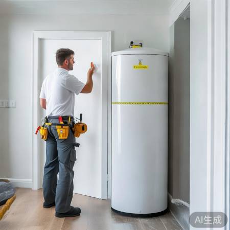 安装师傅检查场地,热水器安装大