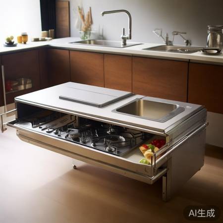 “橱柜集成灶水槽一体，厨房升级