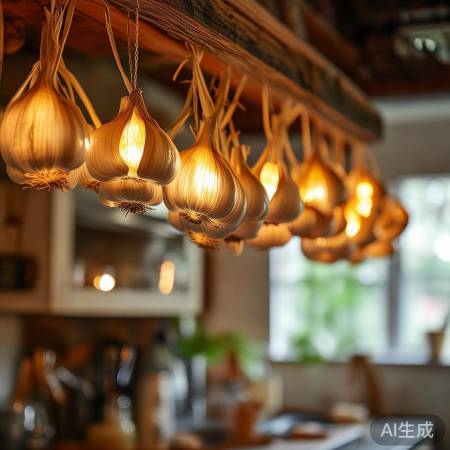 挂蒜如小灯笼，厨房温馨有情调